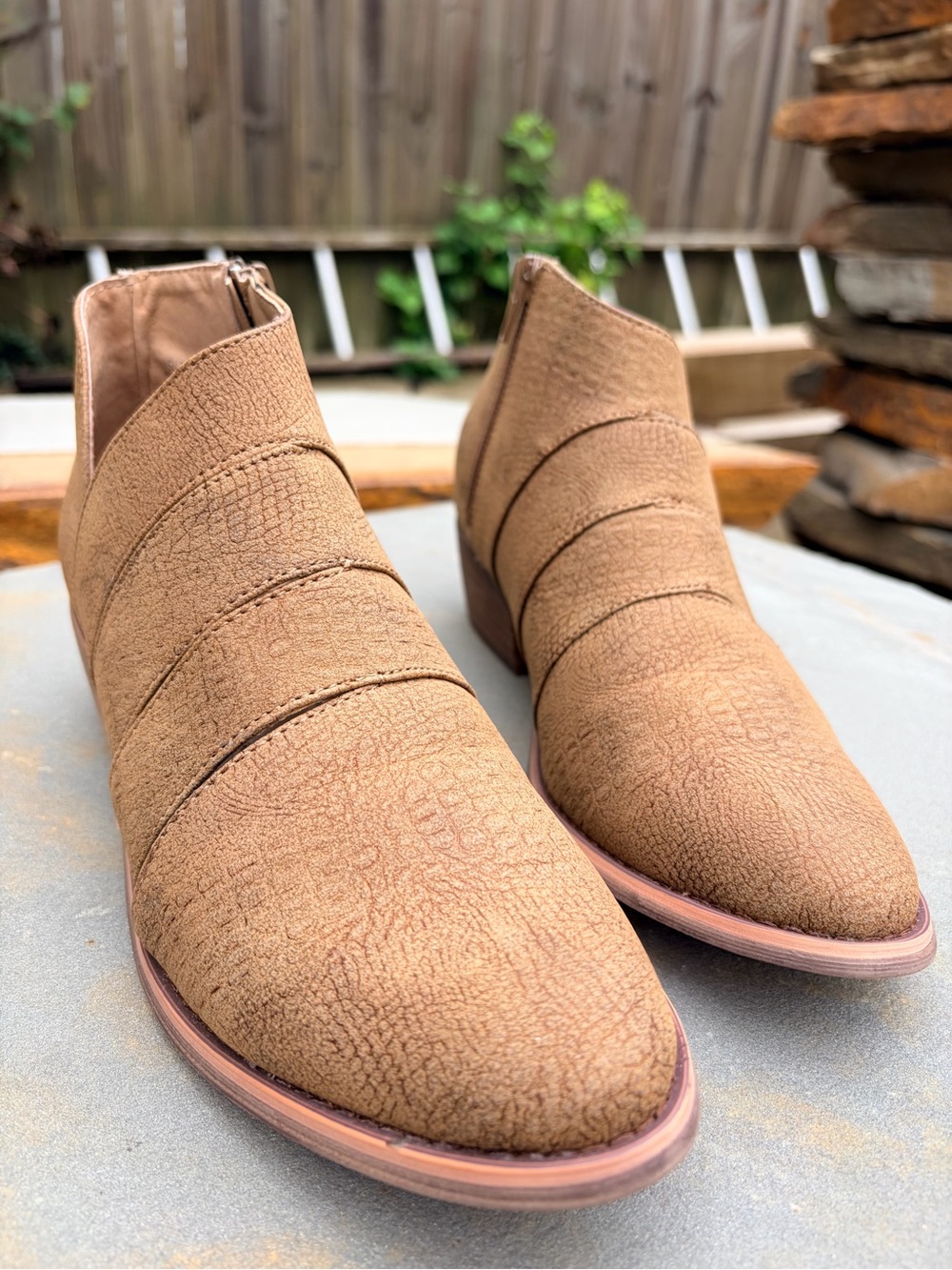 Very G Tan Pointed Toe Ankle Booties
